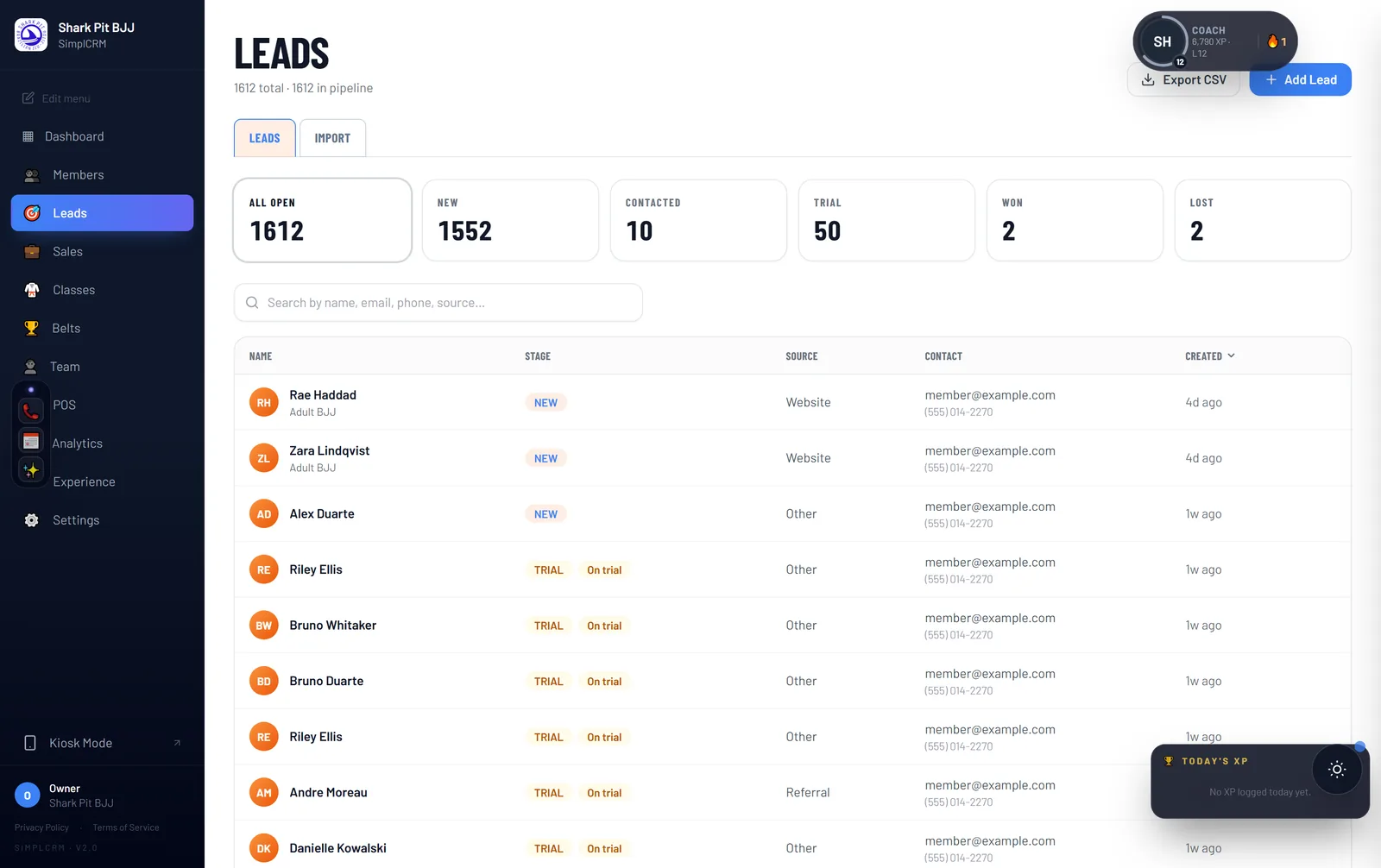 BarnOps leads pipeline showing lead stages and follow-up tasks