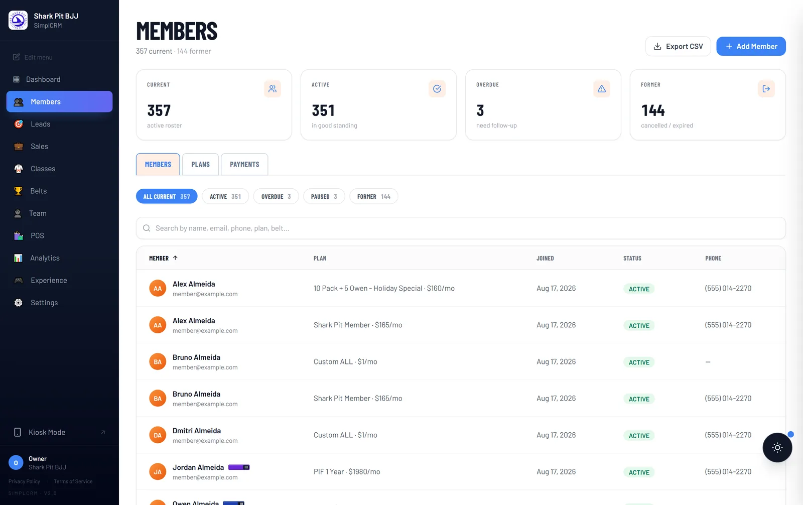 BarnOps rider roster with lesson history and plan status