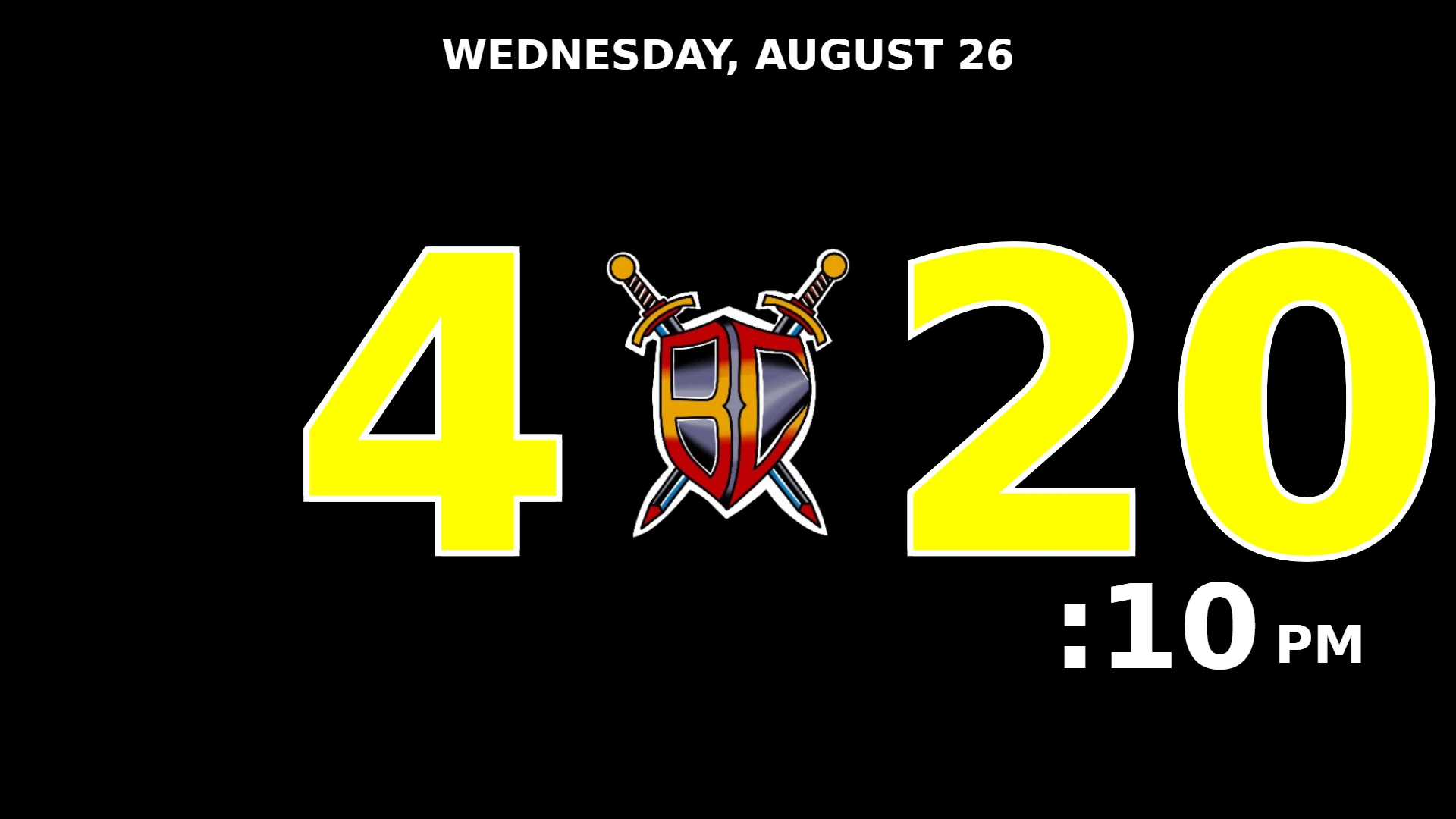 BarnOps gym timer branded for BC Jiu Jitsu — black background, yellow digits and the club crest